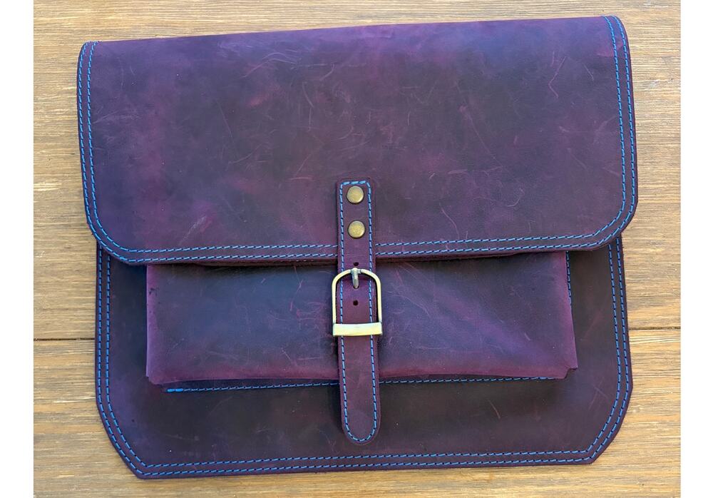 Handmade Leather Portfolio Organizer Burgundy Purple Distressed Leather
